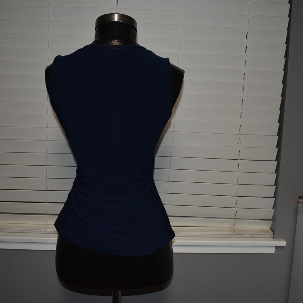 White House Black Market Deep Blue Wrap Blouse - Picture 3 of 7